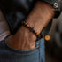 Lifestyle-Foto: Tigerauge Armband am Handgelenk, kombiniert mit modernem Outfit